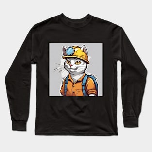 cute portrait of cats with hard hats Long Sleeve T-Shirt